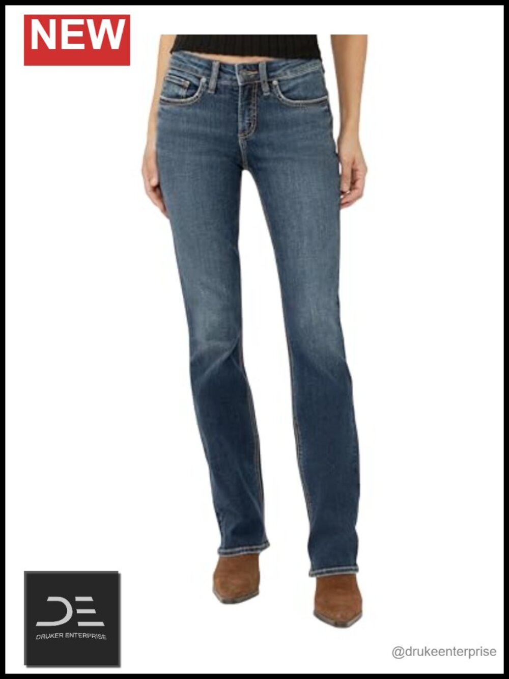 Mid Rise Slim Bootcut Jeans for Women Curvy Fit Power Stretch Denim